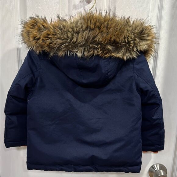 Polo by Ralph Lauren Blue and Orange Puffer Jacket with Faux Fur Hood - Picture 7 of 12